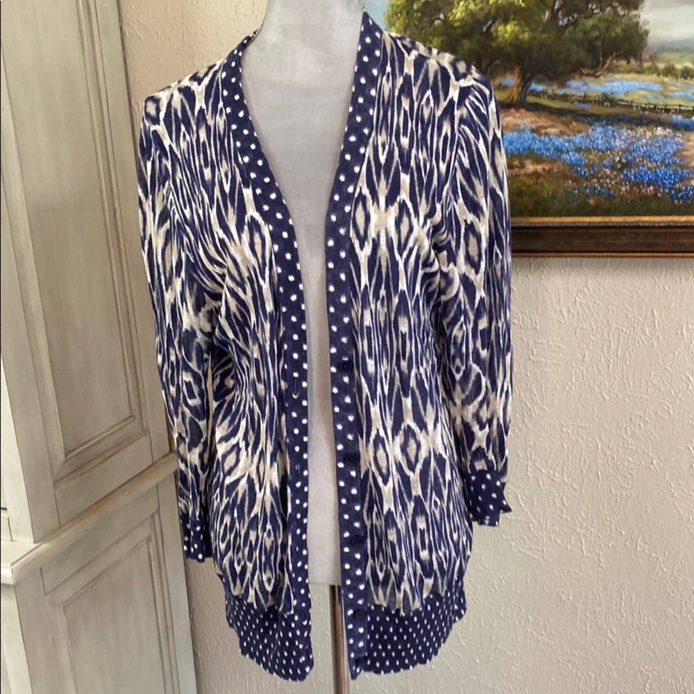 LOFT Navy and White Patterned Cardigan